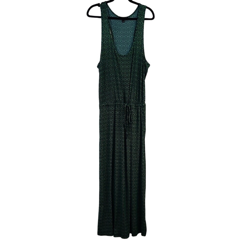 EUC‎ Banana Republic Green Navy Geometric Print Maxi Tank Dress Size L Pockets